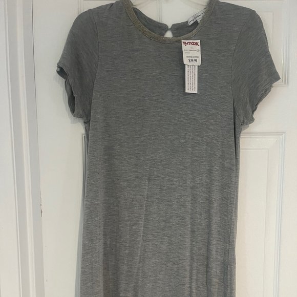 Young Fabulous & Broke Dresses & Skirts - YOUNG FABULOUS AND BROKE Gray Sparkle Sequin Beaded Neckline T Shirt Dress M L